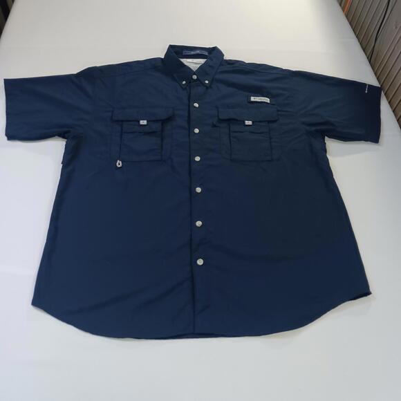 Columbia PFG Bahama II Men's LG Blue Button-Down Short Sleeve Shirt FM7047 - Picture 1 of 16